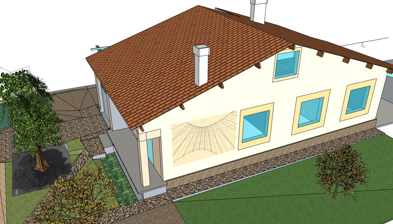 intégration virtuelle d'un cadran solaire sur une façade de maison
