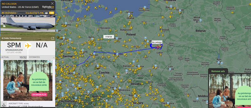 Flightradar : US Air Force surveille la frontière biélorusse