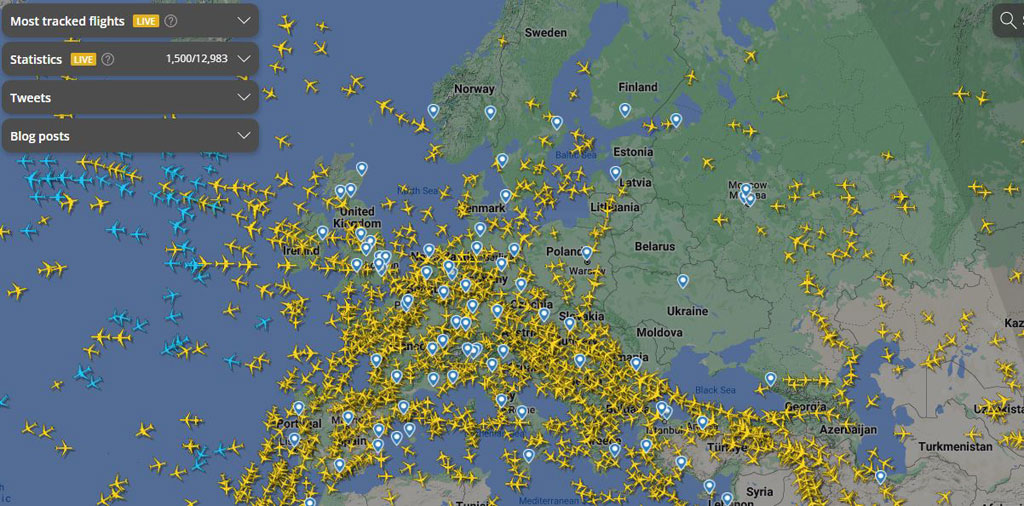 Flight radar : vue globale du traffic aérien sur l'Europe