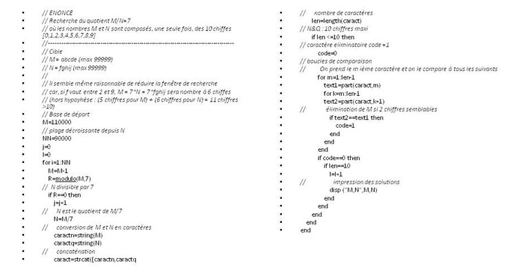 le programme de calcul pour trouver M/N=7