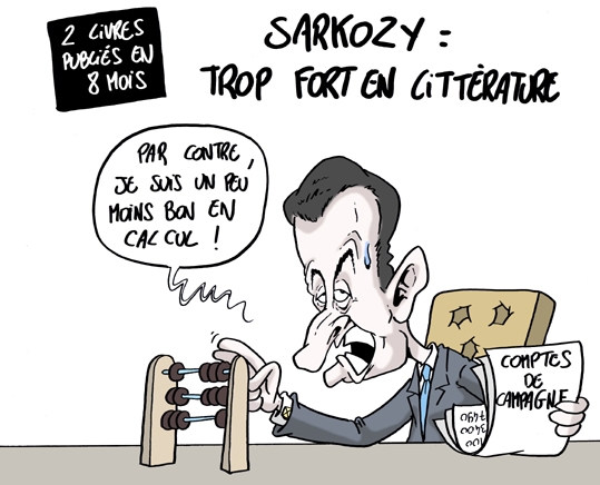 dessin satyrique de Delucq sur Sarkozy et la Littérature
